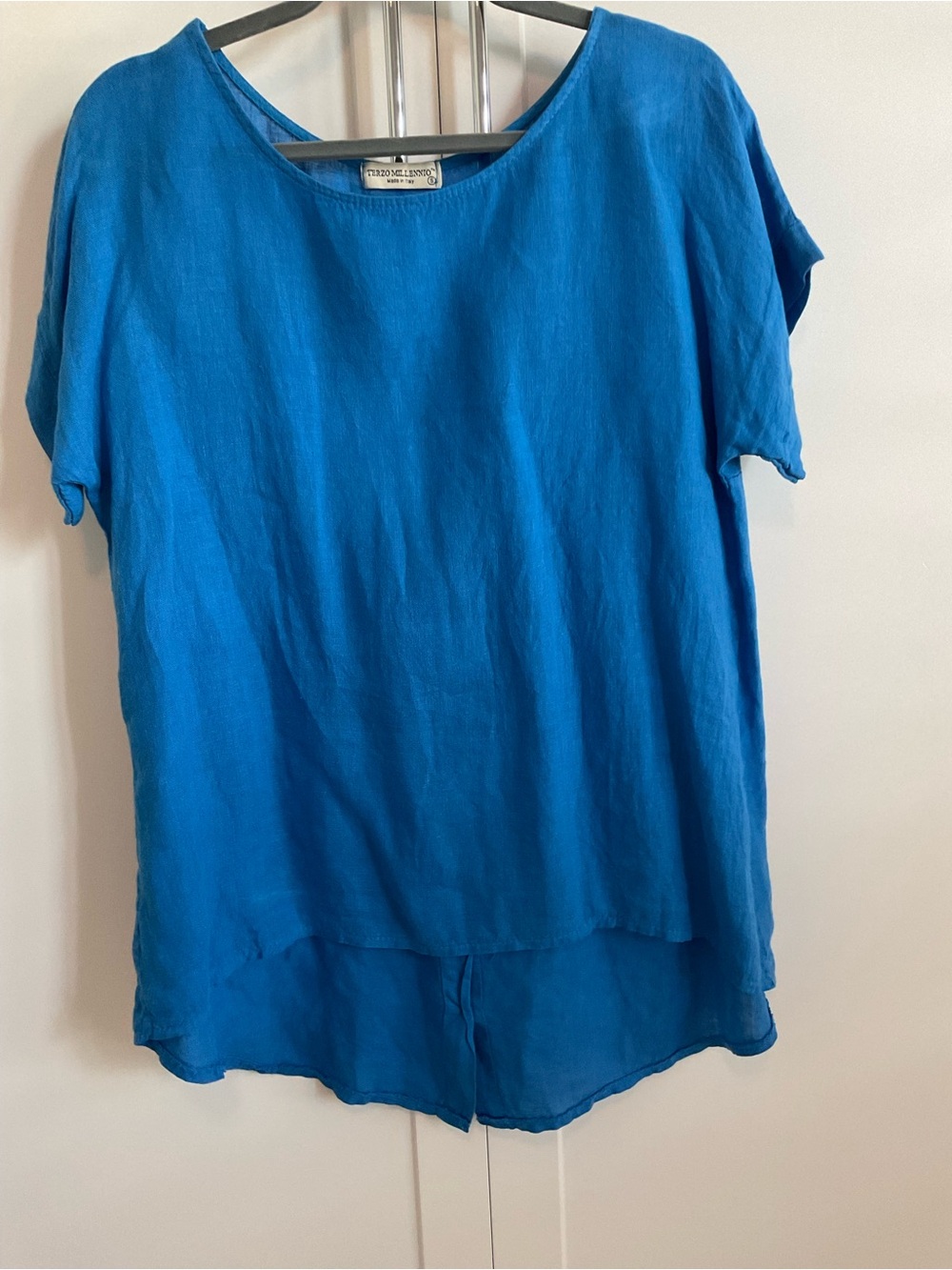 Bright Blue Short Sleeve Terzo Millennio —Made in Italy— Linen Tunic